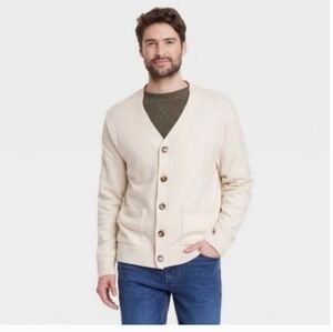 Men's V-Neck Cardigan Sweater Goodfellow Holiday Spring Work Size XL Cream